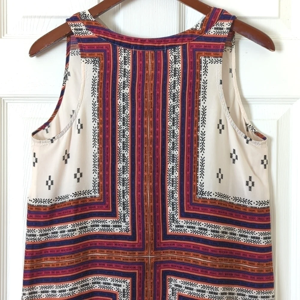 Sanctuary Bohemian Printed Sleeveless V-neck Mini Shift Dress Beige Small - Picture 9 of 10